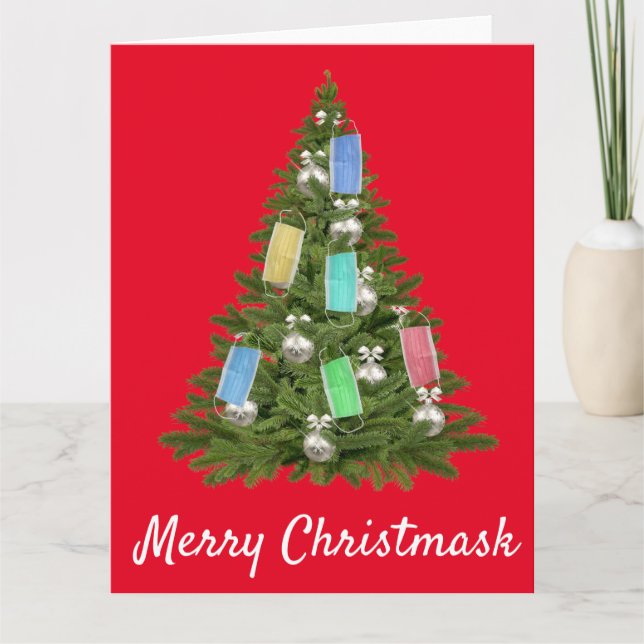 Carte Masque visage de l'arbre de Noël 2020 Joyeux masqu (Devant)