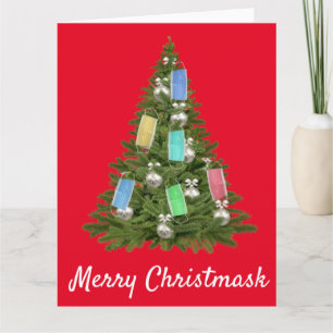 Carte Masque visage de l'arbre de Noël 2020 Joyeux masqu