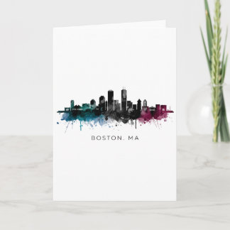 Carte Massachusetts Art | Boston MA Skyline Aquarelle