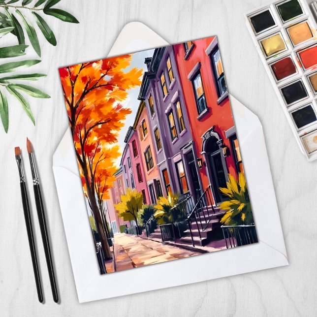 Carte Massachusetts Boston Brownstones Watercolor (Créateur téléchargé)