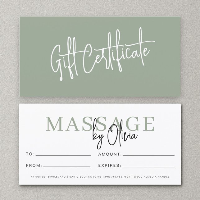 Carte Massage Therapist Sage Green Gift Certificates (Créateur téléchargé)
