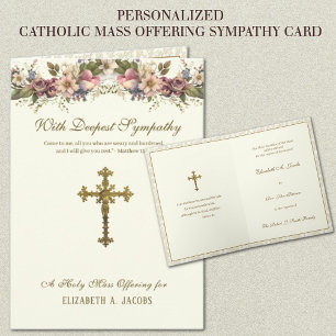 Carte Masse De Sympathie Catholique Offrant Crucifix Flo