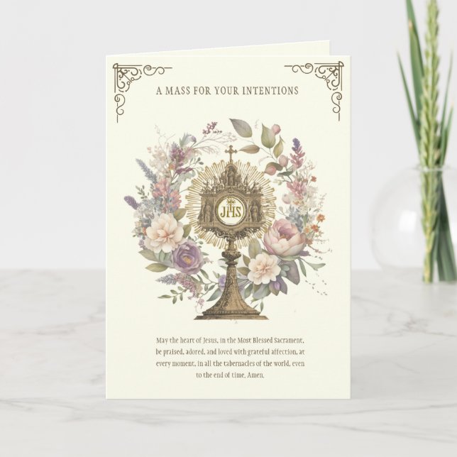 Carte Masse Offrir Floral Divine Loue l'Eucharistie (Devant)