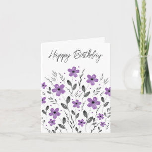 Carte Mauve Grey Cinq Pétales Aquarelle Motif Floral