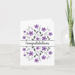 Carte Mauve Grey Cinq Pétales Aquarelle Motif Floral