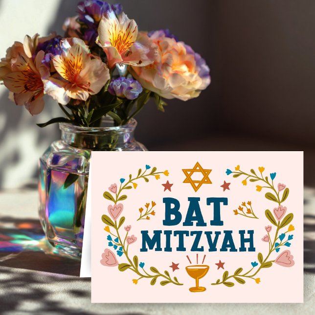 Carte MAZEL TOV BAT MITZVAH Floral juif personnalisable (MAZEL TOV BAT MITZVAH Jewish Floral Customizable Card
)