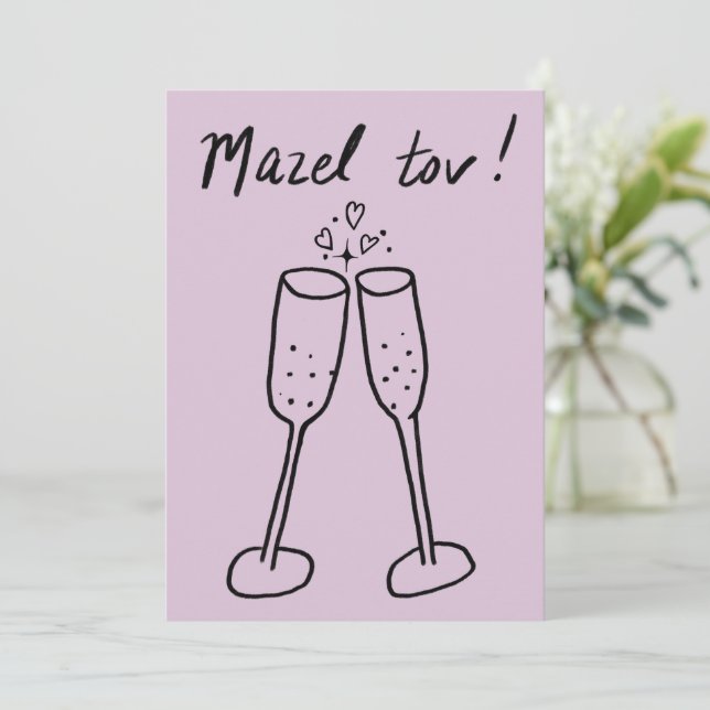 Carte Mazel Tov Mariage Champagne Cheers Sketch Doodle (Debout devant)