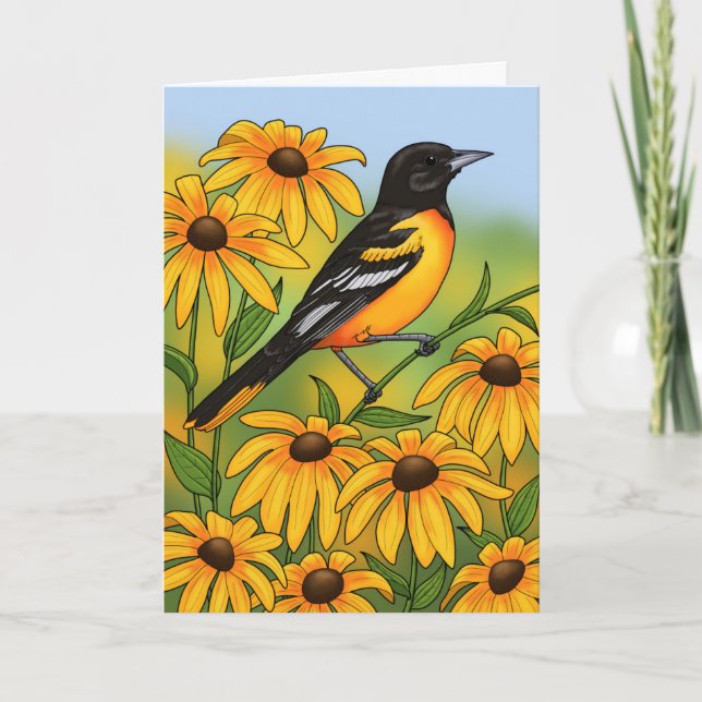 Carte MD State Bird Oriole & Black eyed Susan Flower (Devant)