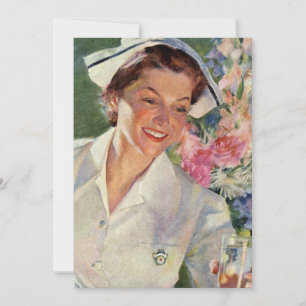 Carte Médecine Vintage, Infirmière heureuse en uniforme