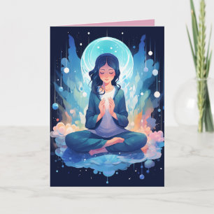 Carte Méditer Yoga Lune Nuages Anniversaire Céleste