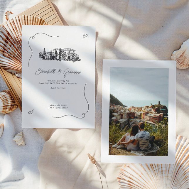 Carte Mediterranean Villa Venue Sketch Wedding (Créateur téléchargé)