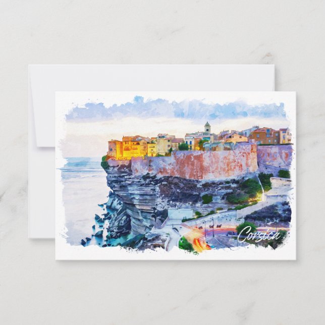 Carte Méditerranée Corse France Elégante aquarelle (Devant)
