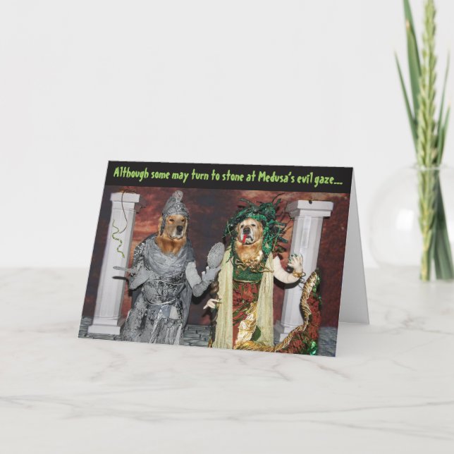 Carte Méduse Halloween de golden retriever (Devant)