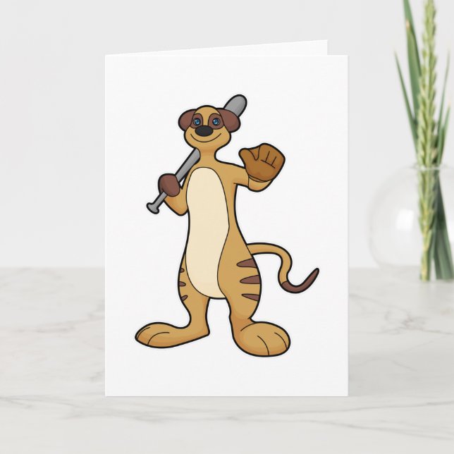Carte Meerkat comme joueur de baseball avec batte de bas (Devant)