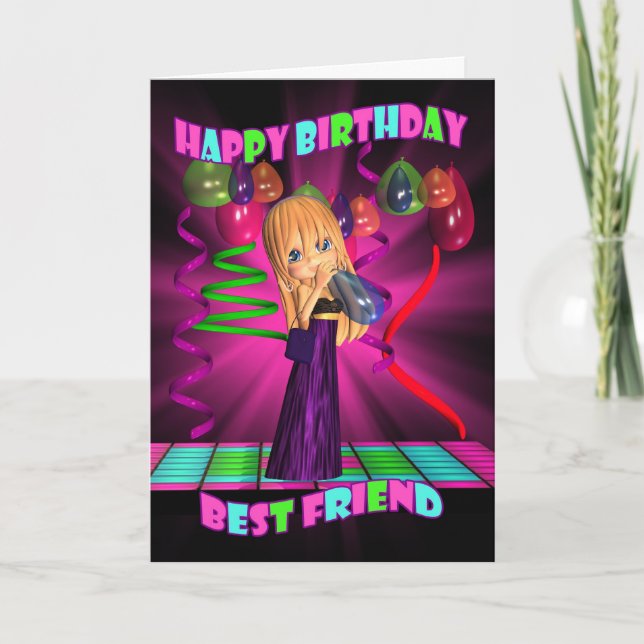 Carte Meilleur Ami Joyeux Anniversaire avec Cute little  (Devant)