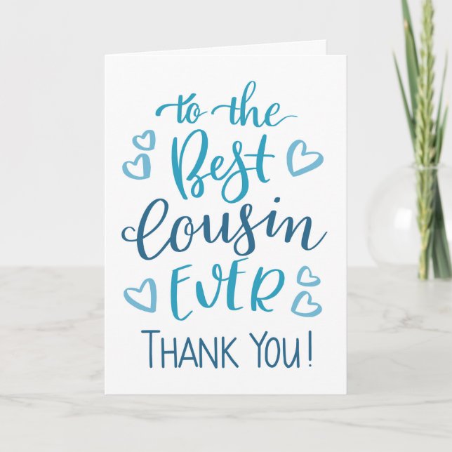 Carte Meilleur Cousin jamais Merci typographie en bleu (Devant)
