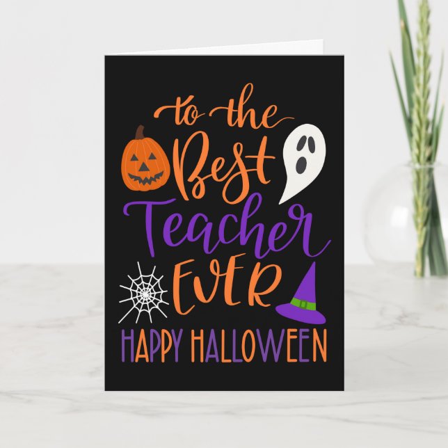 Carte Meilleur enseignant Halloween en orange et violet (Devant)