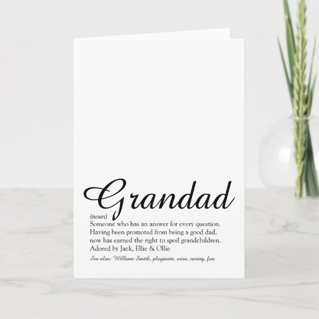 Carte Meilleur Grand-père du Monde, Définition de Grand- (Devant)