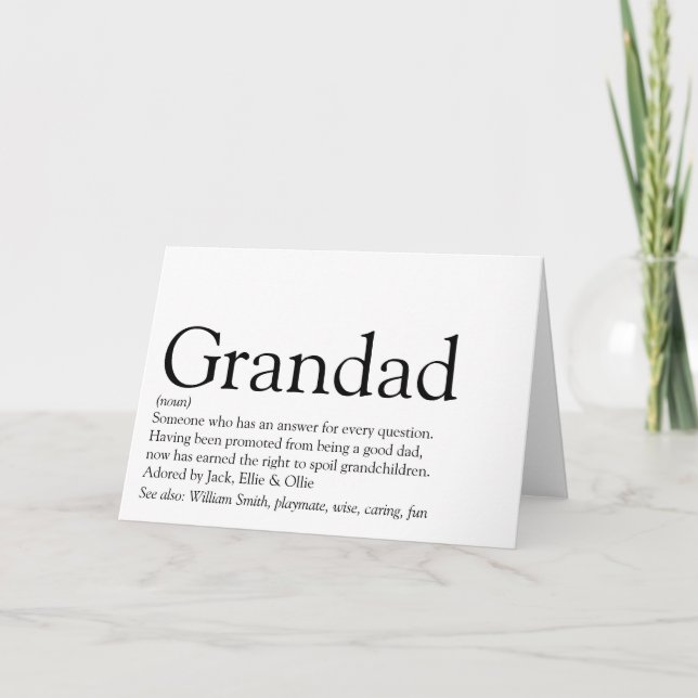 Carte Meilleur Grand-Père, Grand-Papa, Papa Définition d (Devant)
