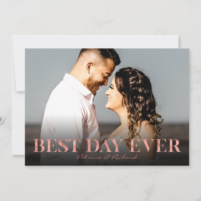 Carte Meilleur Jour jamais Rose Mariage or Merci photo (Devant)