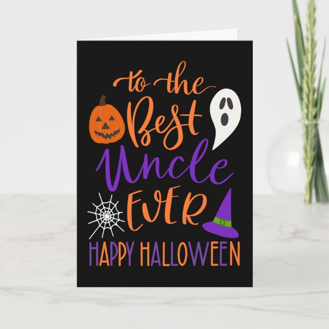 Carte Meilleur oncle jamais Halloween en orange et viole (Devant)