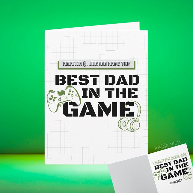 Carte Meilleur Papa du Jeu Personnalisé Pliable (Best Dad in the Game Black, White, Grey Video Game Folding Greeting Card for Birthday / Father's Day)