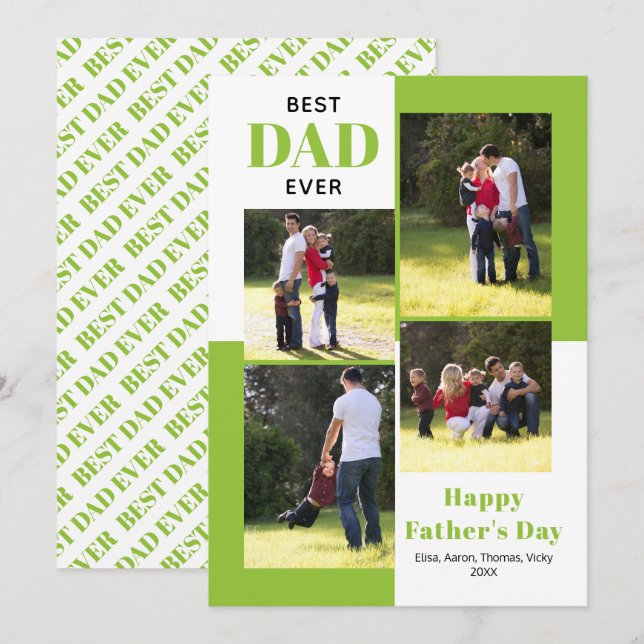 Carte Meilleur papa du monde quatre photos vert citron F (Devant / Derrière)
