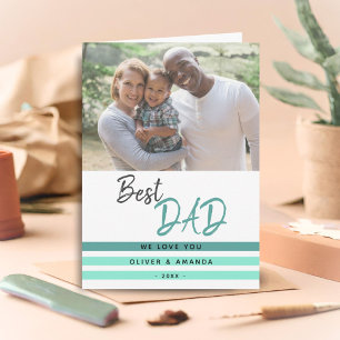 Carte Meilleur Papa Écriture Turquoise Photo Fête des Pè