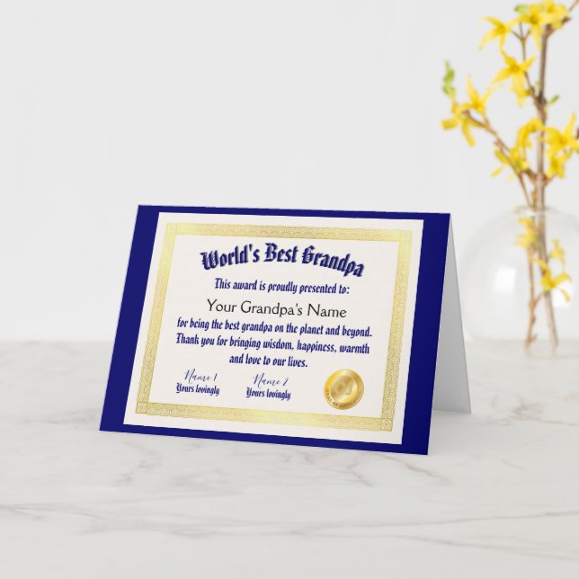 Carte Meilleur papi diplômé du monde drôle moderne (Fleur jaune)