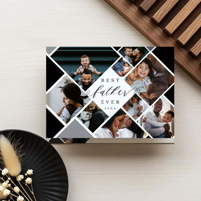 Carte Meilleur Père Jamais Moderne Collage Photo Personn (Best Father Ever Modern Photo Collage Personalized Card)