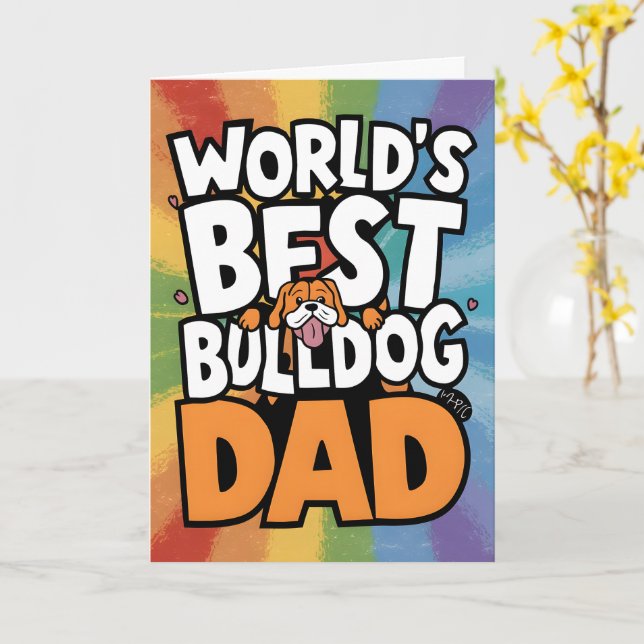 Carte Meilleure Fête des pères de papa chien de taureau  (Fleur jaune)