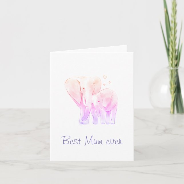 Carte Meilleure maman éléphants roses violets (Devant)