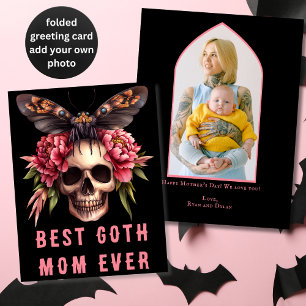 Carte Meilleure Maman Gothique Skull Moth Rose Fête des