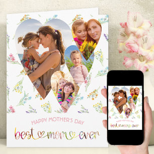 Carte Meilleure Maman Jamais Fleur sauvage Coeur Formé P