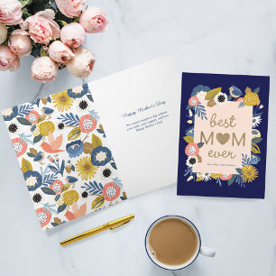 Carte Meilleure Maman Oiseaux et cadre botanique floral