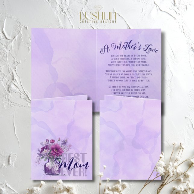 Carte ''Meilleure Maman Qui Soit'' vase à fleurs violet  (Créateur téléchargé)