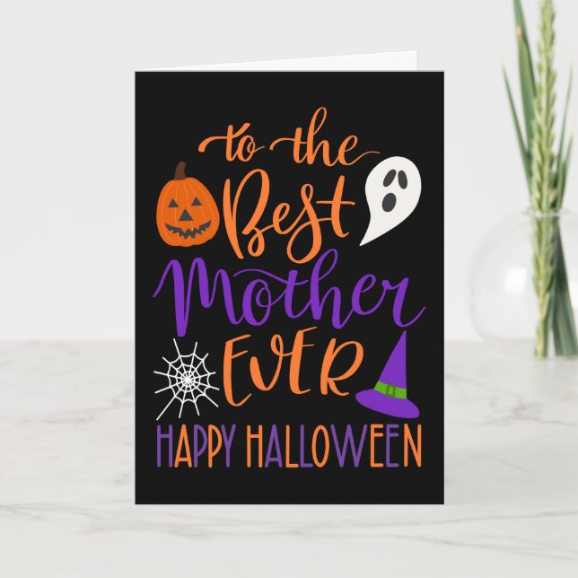 Carte Meilleure Mère jamais Halloween en orange et viole (Devant)