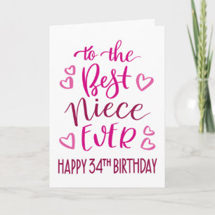 Carte Meilleure nièce ever 34e anniversaire Typographie