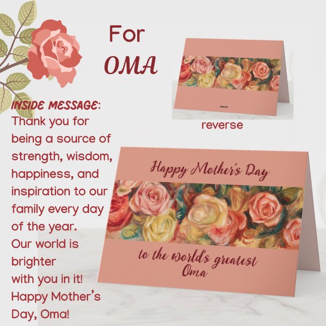 Carte 'Meilleure Oma' Fête des mères grand-mère néerland (A beautiful floral roses Mother's Day card for your special Oma (grandmother)! Customizable.)