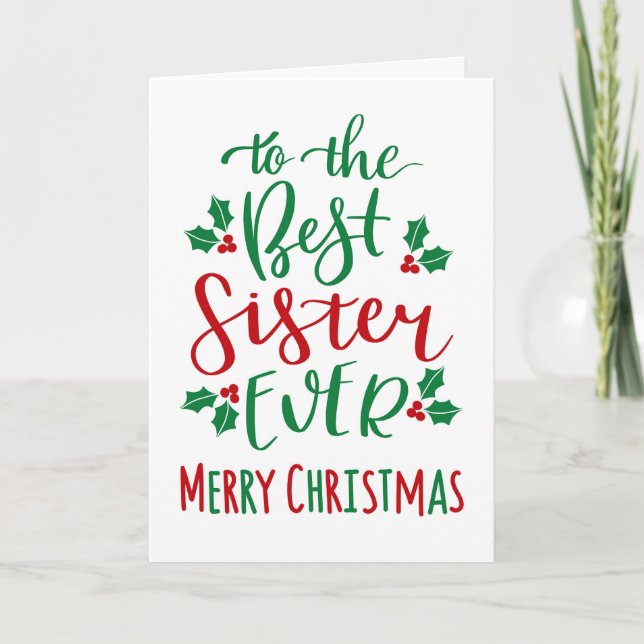 Carte Meilleure Soeur Joyeuse Typographie de Noël (Devant)