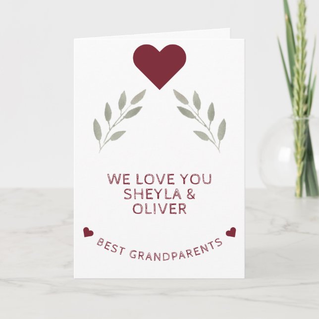 Carte Meilleurs grands-parents Coeur rouge Aquarelle Twi (Devant)