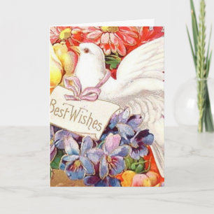Carte Meilleurs Vœux Fleurs de Colomb Victorian Vintage