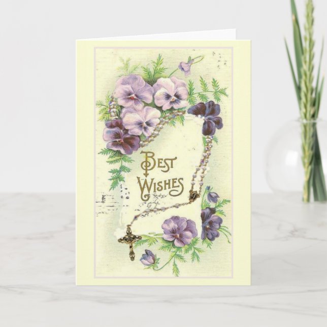 Carte Meilleurs voeux Lavender Pansies Rosaire (Devant)