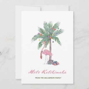 Carte Mele Kalikimaka Flamant Rose Avec Chapeau De Père