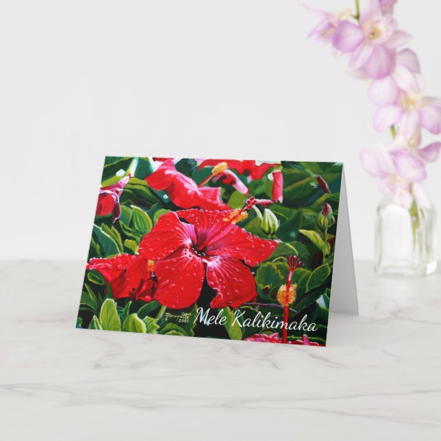Carte Mele Kalikimaka Red Hibiscus with Hawaiian Snow (Orchidée)