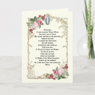 Carte Mémoire catholique Vierge Marie Prière Roses roses