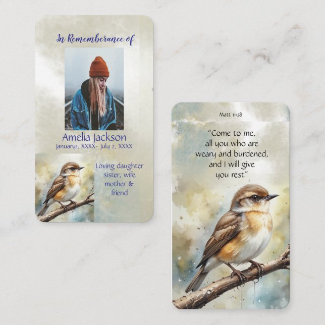 Carte mémoire mémorial Aquarelle Oiseaux (Devant / Derrière)