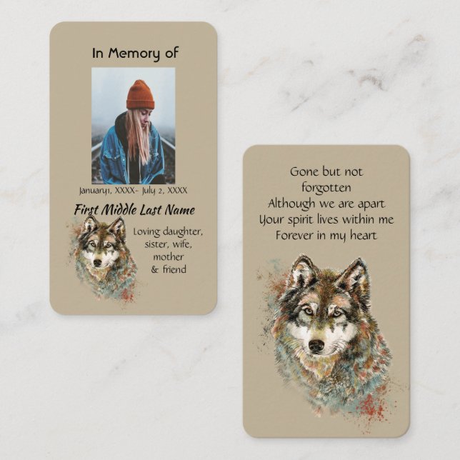 Carte mémoire Memorial Aquarelle Wolf Animaux (Devant / Derrière)