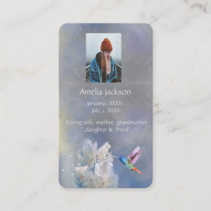 Carte mémoire Mémorial Fleurs blanches colibris