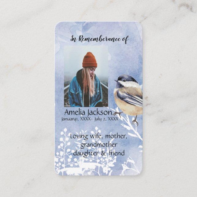 Carte mémoire mémorial Oiseau de chickadee (Devant)